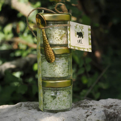 Trio Fleur de Sel à l&rsquo;ail des ours, 3 pots avec cuillère